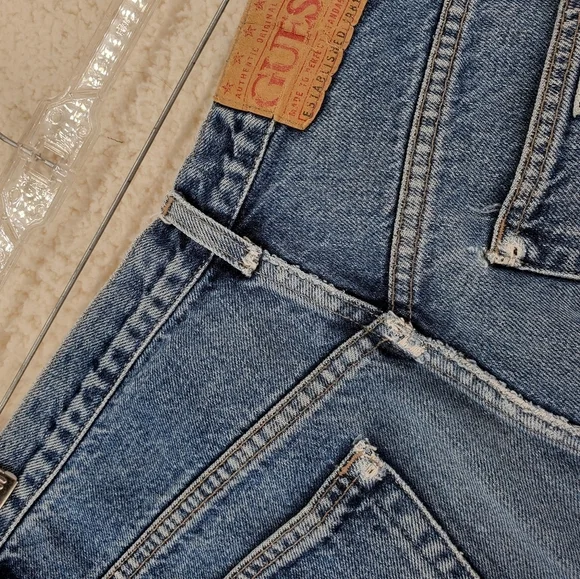 Vtg Guess Blue Jeans Men 34x29.5 Baggy Hi Rise Tapered Distressed USA 90s Grunge - Picture 13 of 15